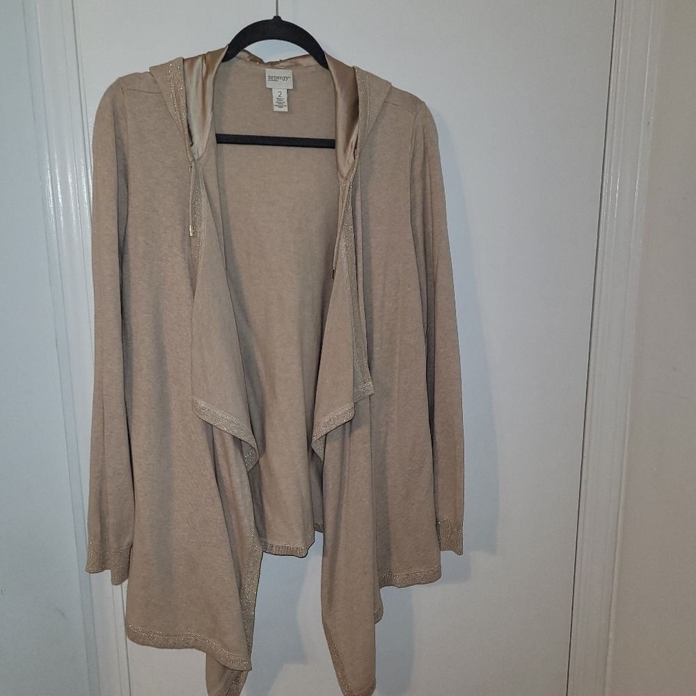 Zenergy By Chico's Tan Hooded Women's Cardigan Sweater Size 2 (L=12)